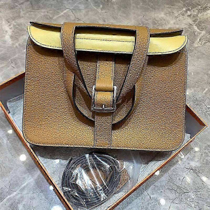 Type K Top Layer Cowhide Leather Crossbody Bag Women Shoulder Bag Color Matching Underarm Bag