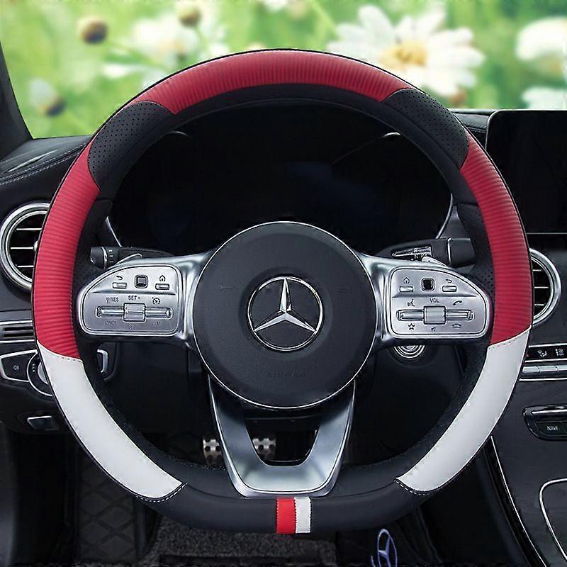 Capa do volante em couro de microfibra, malha respirável universal 14,5-15 polegadas - Tipo D Supreme Red (Single)