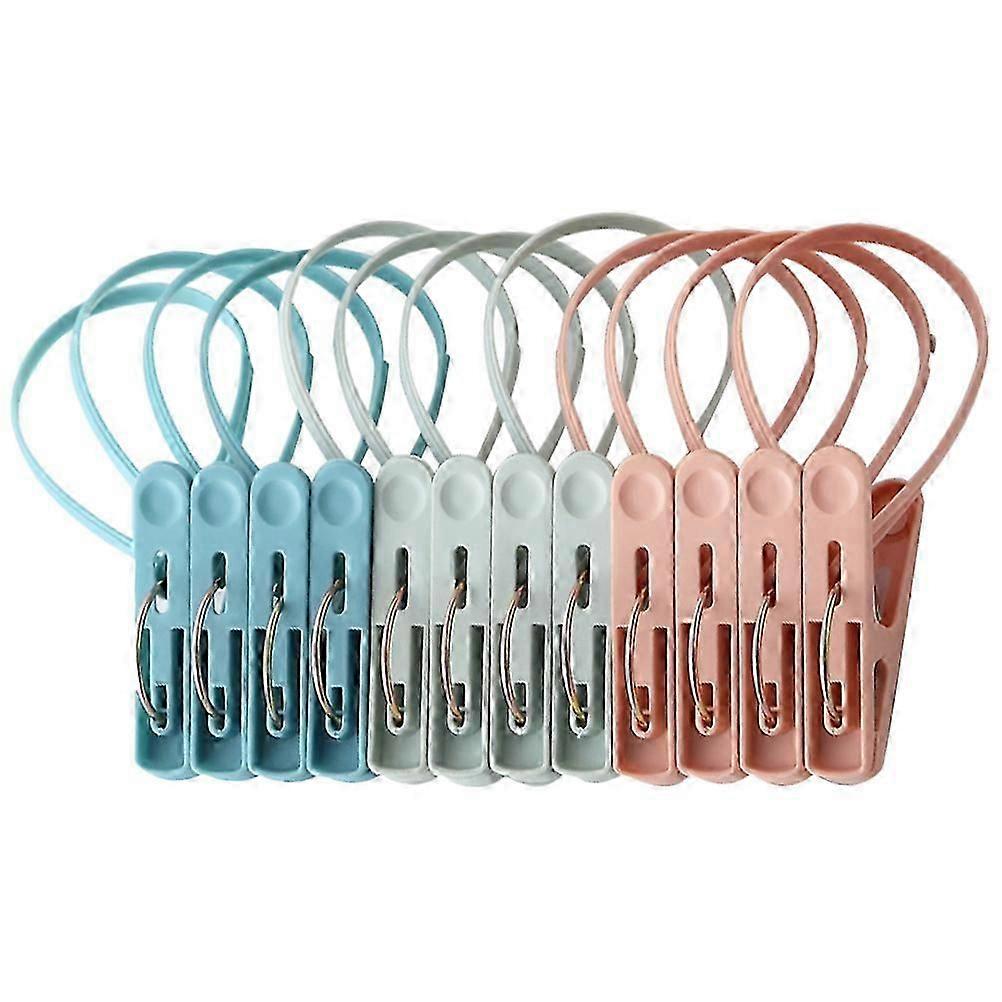 12pcs Windproof Drying Clothing Clips with Plastic Rope for Clothesline-Good