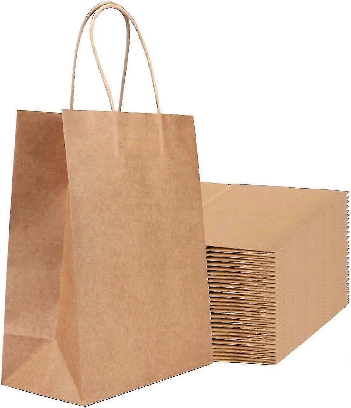 حقيبة هدايا 50 قطعة 8x4.75x10 بوصة ، كيس ورق كرافت بني السائب مع مقابض تستخدم لحفلات أعياد الميلاد وحفلات استقبال المولود الجديد والوجبات الجاهزة للمطعم وصاحب المتجر
