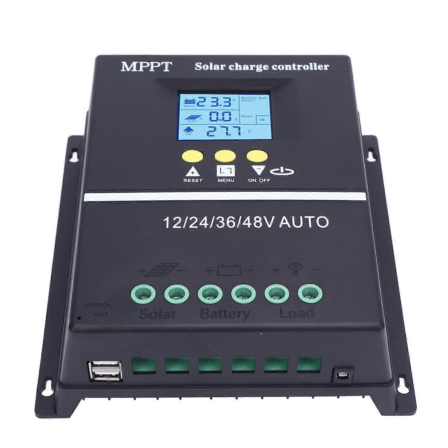 80A MPPT Solar Charge Controller 12V 24V 36V 48V LCD Display Solar Panel Battery Regulator with 2 US