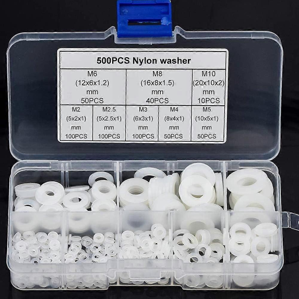 Nylon Flat Washer Assortment Kit, Moisture Resistant Portable Storage For Wide Application, Load Distribution With High-quality Material, White Pa66