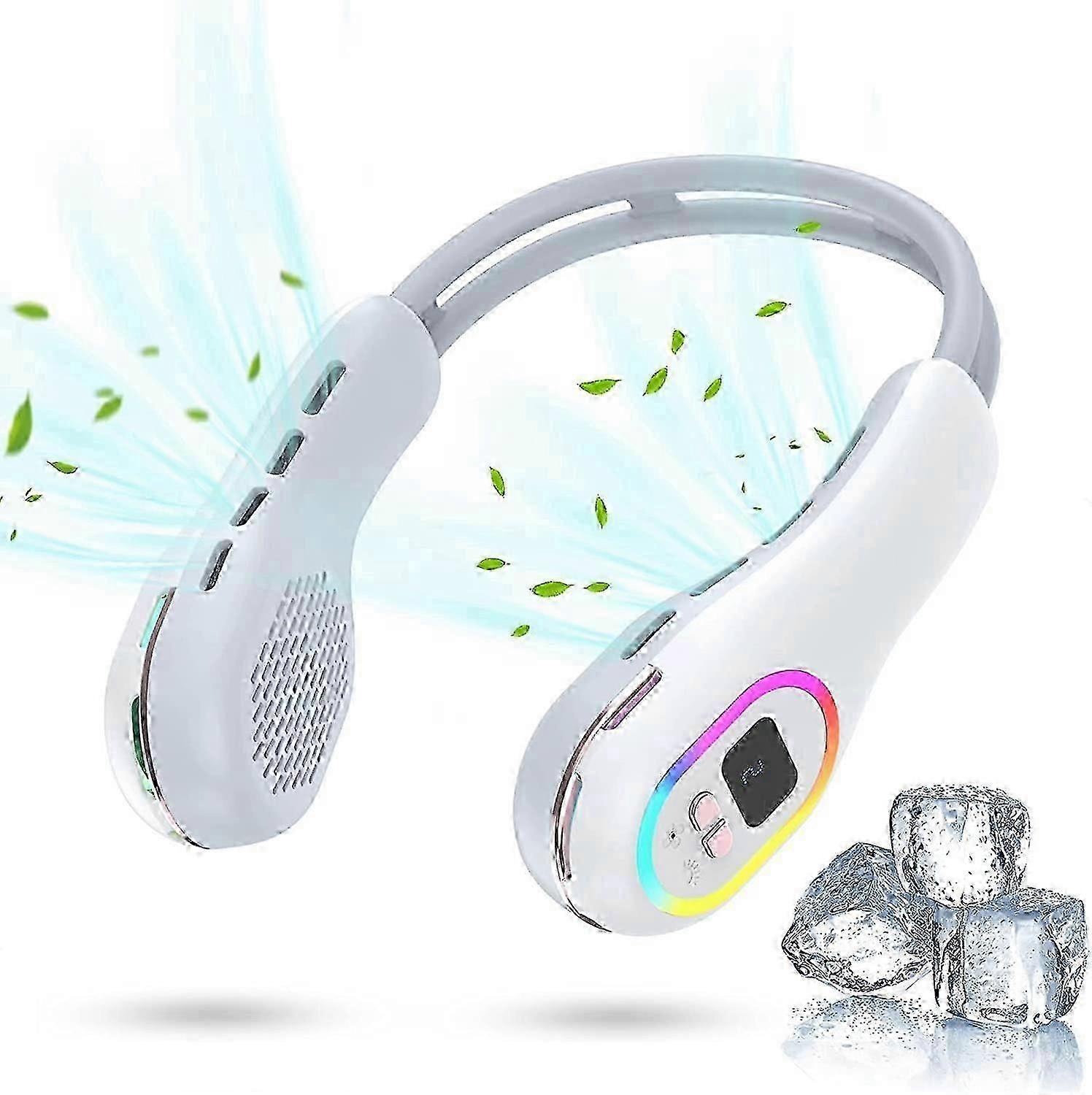 Ventola da collo portatile, ventola da collo ricaricabile da 3600 mAh, ventola a mani libere personale senza lama Ventola da collo ultra silenziosa (bianca)