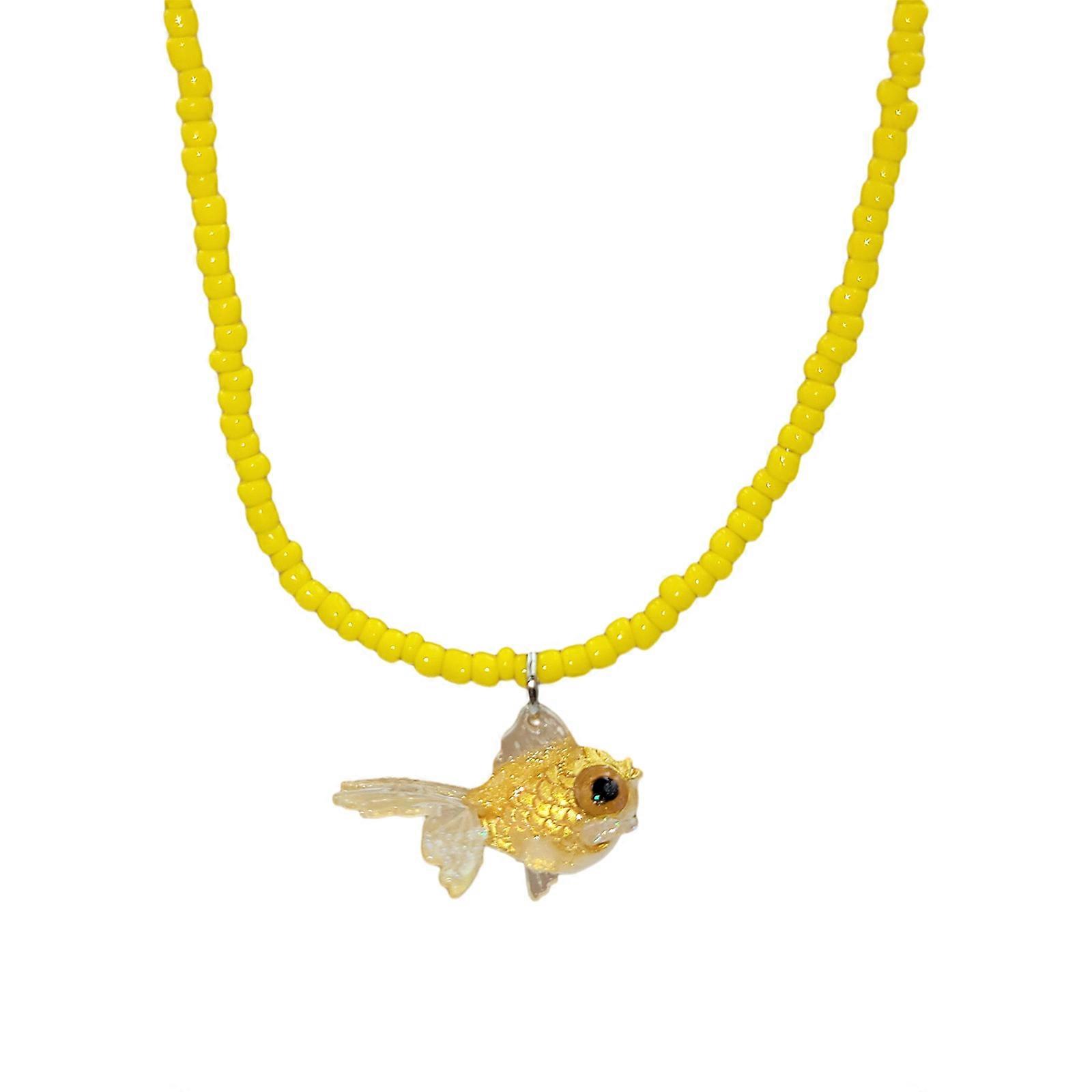 Coréen Résine Poisson Rouge Charme Collier Belle Perle Poisson Pendentif Colliers pour Femmes Filles Mode Ras de Cou Clavicule Jaune