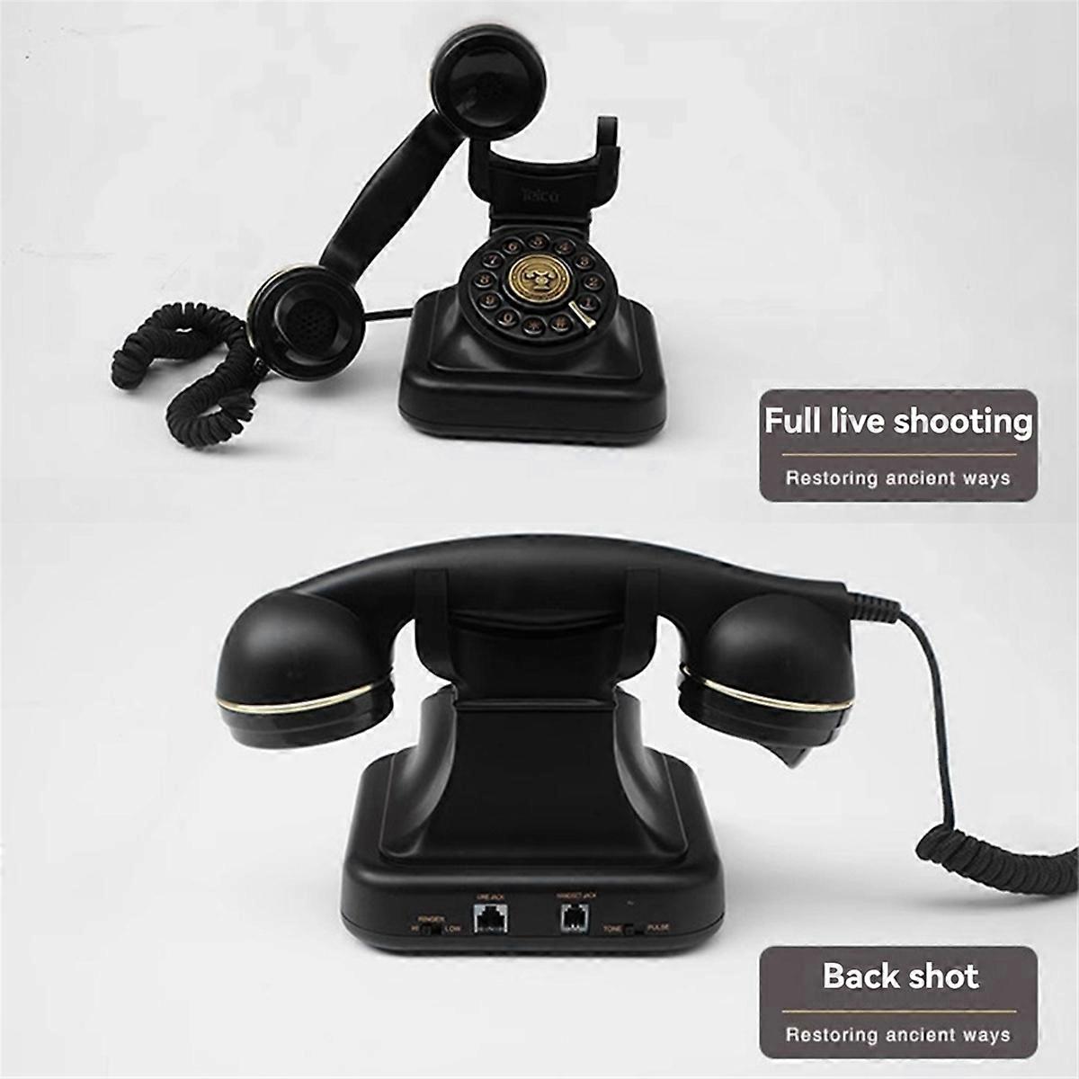 Retro Style Wired Dial Telephone Plug-in Home Fixed Landline Black