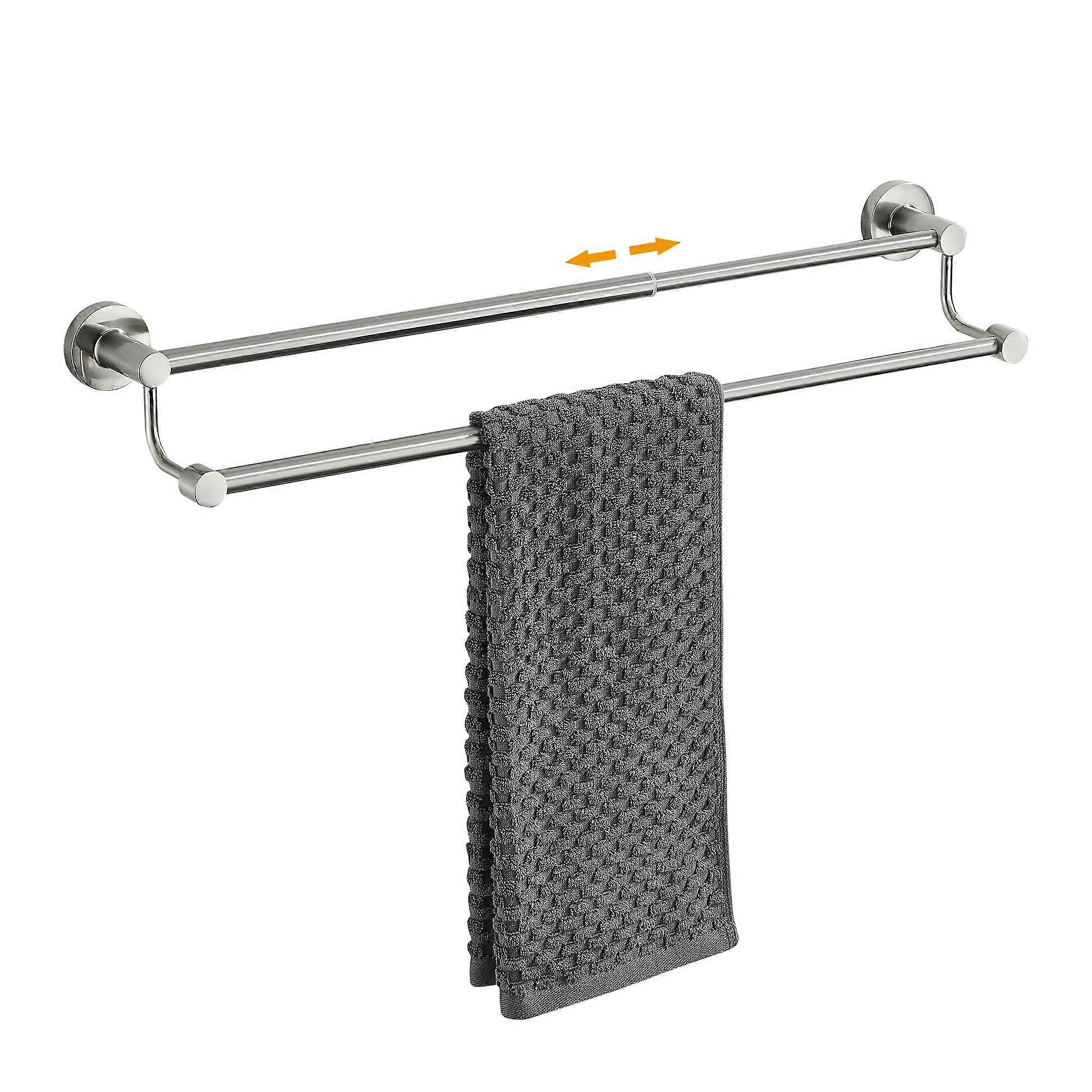 Adjustable Double Towel Rail 15 to 26.5 Inch Brushed Nickel Bath Towel Holder Wall Mount with Screws Expandable Design