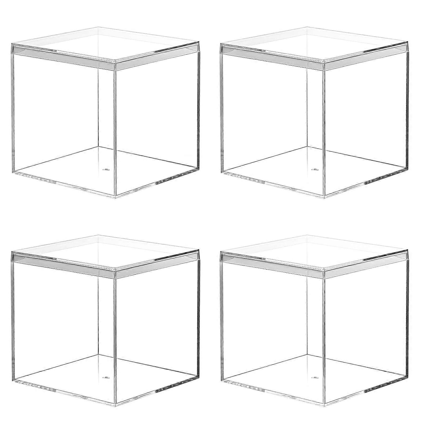 Acrylic Boxes for Display 4 Pack Clear Plastic Square Cube 3.9x3.9x3.9 Inch Small Storage Boxes with Lid for Candy and Jewelry