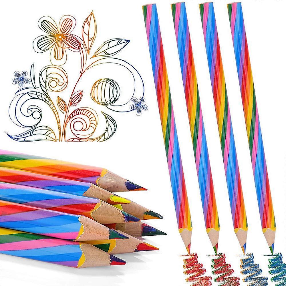 Rainbow Colored Pencil Set for Art Design, Multi-color Graphite Pencils for School and Office Supplies, Bright Rainbow Dipping Tips, Triangle Shape