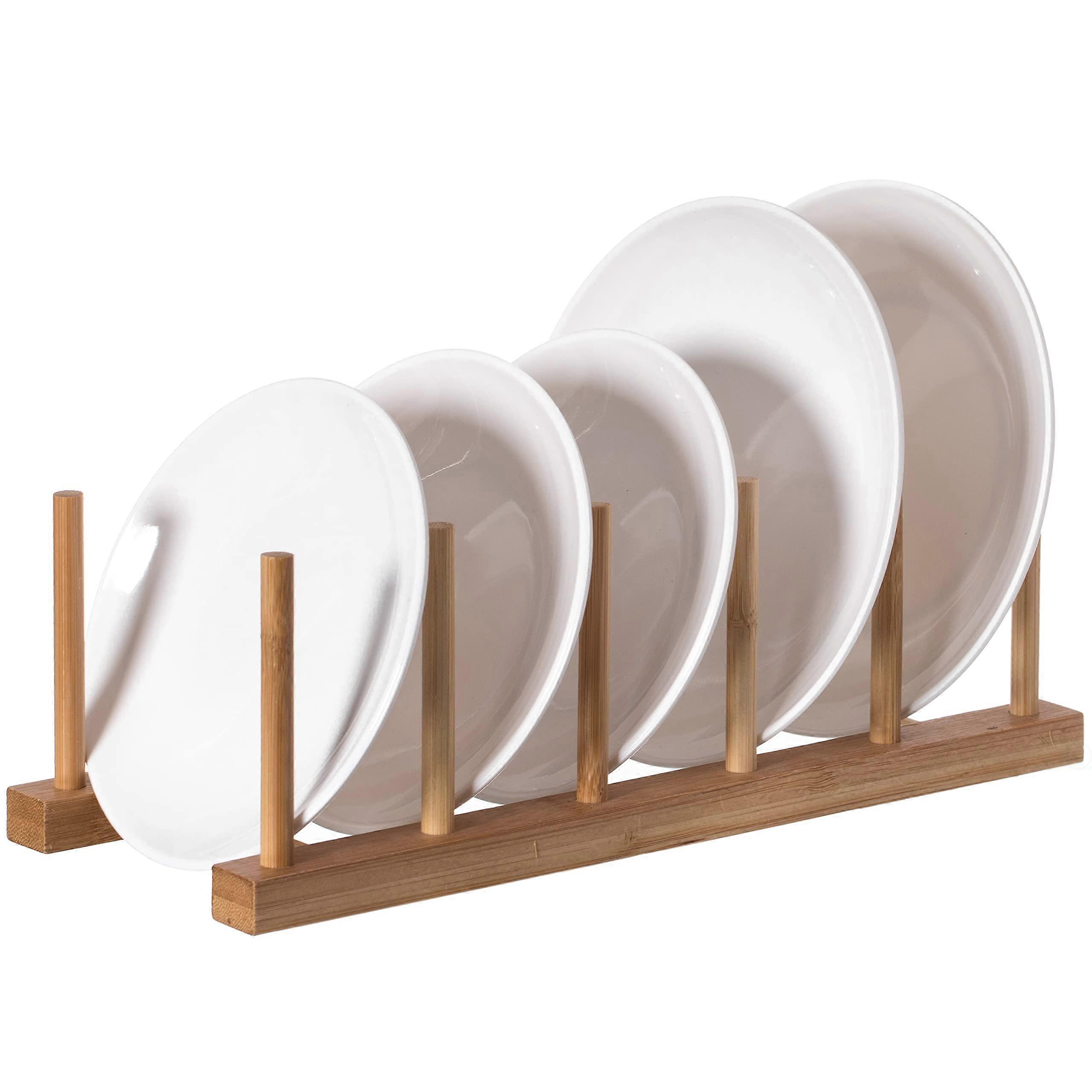 2 Set Bamboo Wooden Dish Drainer Rack Plate Rack Drying Drainer 5 Grid