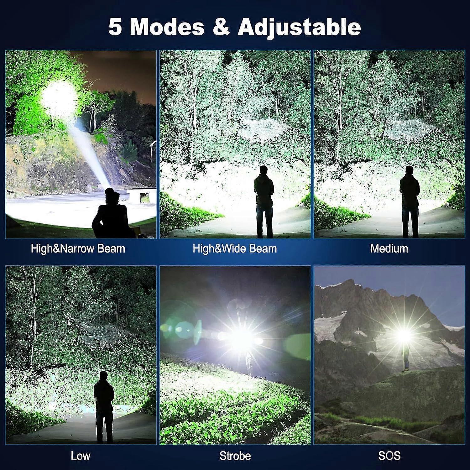 Rechargeable High Lumens Flashlight, 990,000 Lumen LED Torch, 5 Modes, IPX6 Waterproof for Home, Emergency, Camping