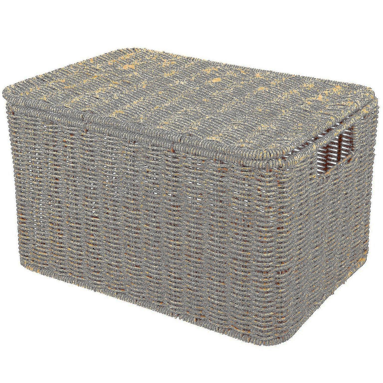 Stylish Hand-Woven Storage Basket with Lid & Metal Frame - Versatile Cube Storage for Home Organization