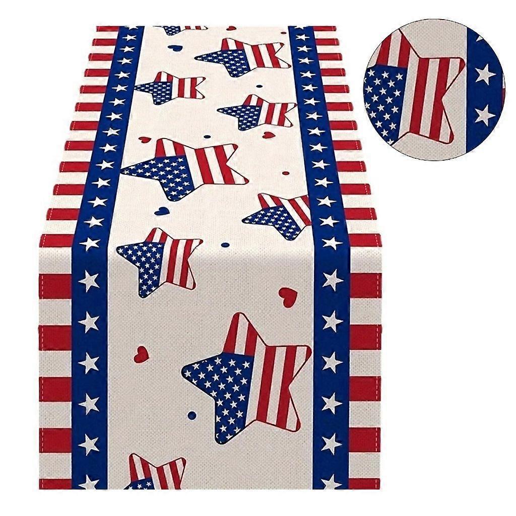 Memorials Day Table Runner Redness Blue White Strips Star Dining Tablecloth