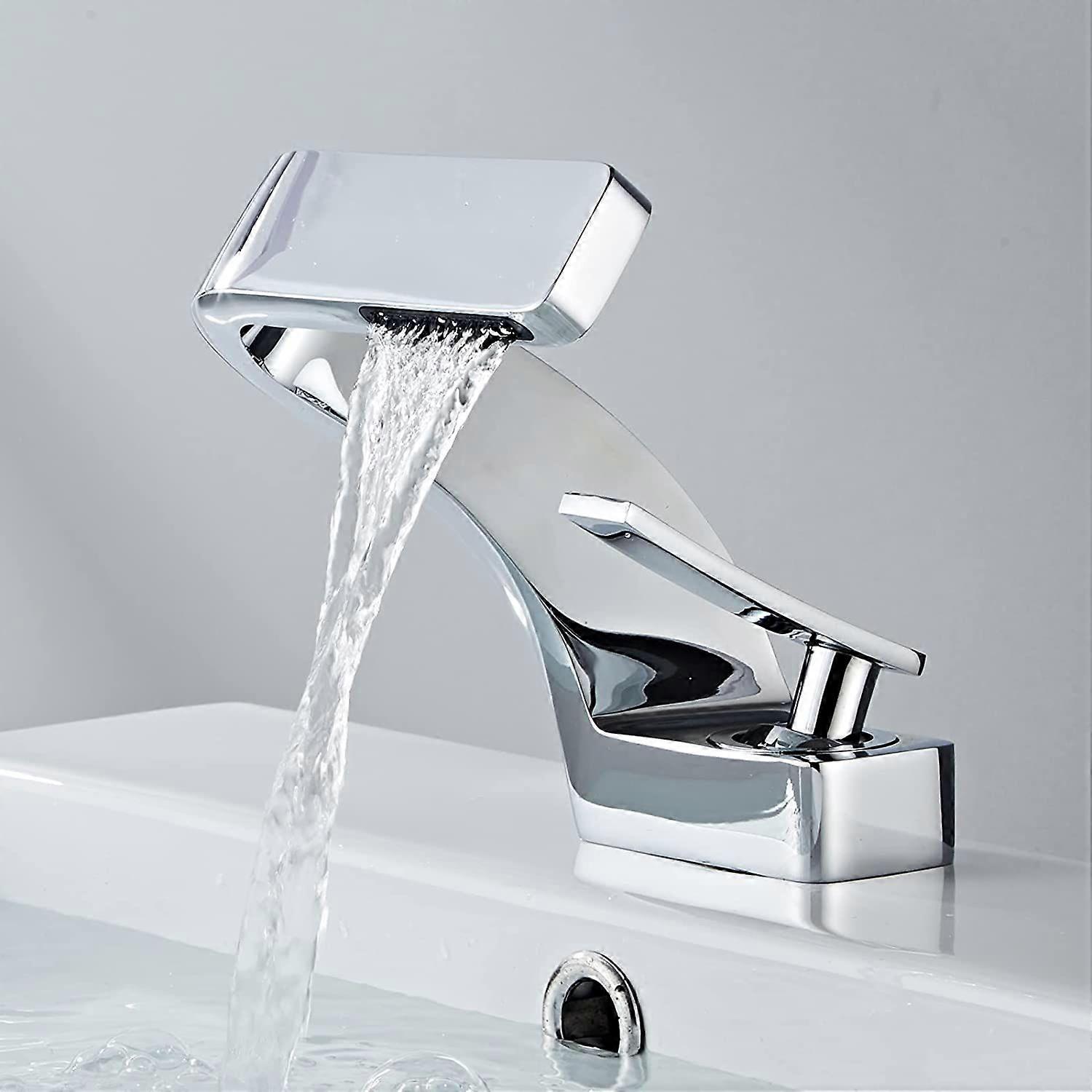 Bathroom Waterfall Tap, Washbasin Mixer Tap, Chrome, Modern, Brass Bathroom Tap, Basin Mixer Tap, Elegant for Bathroom