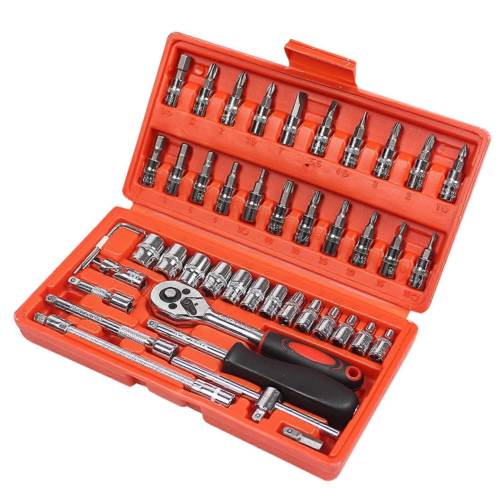Mechanics Tools Kit and Socket Set, 46-Piece 1/4 Inch Car Repair Tool Set with Durable Chrome Vanadium Sockets