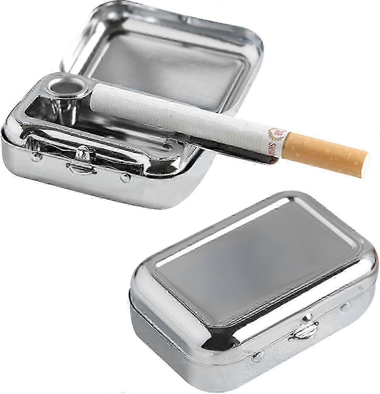Cendrier de poche, pour cigarettes en déplacement et en voyage, mini, portable, en métal, avec couvercle, inodore