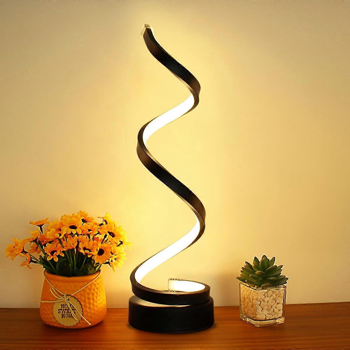 Modern Spiral Table Lamp Dimmable 12W LED Desk Lamp for Bedroom Black Adjustable Brightness Stylish Home Lighting