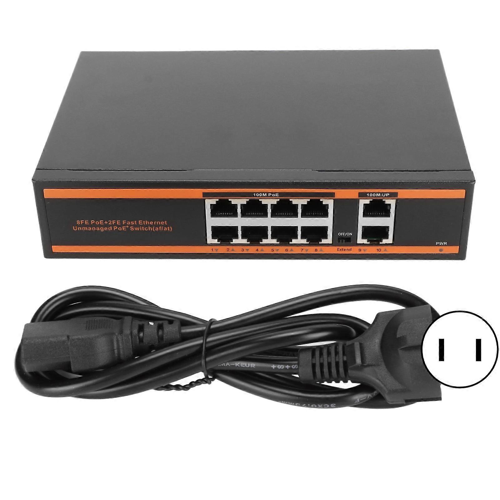 10 Port PoE 8x100M 2x100M RJ45 Fanless Design IEEE 802.3at/af 120W Ethernet PoE Switch 100‑240V