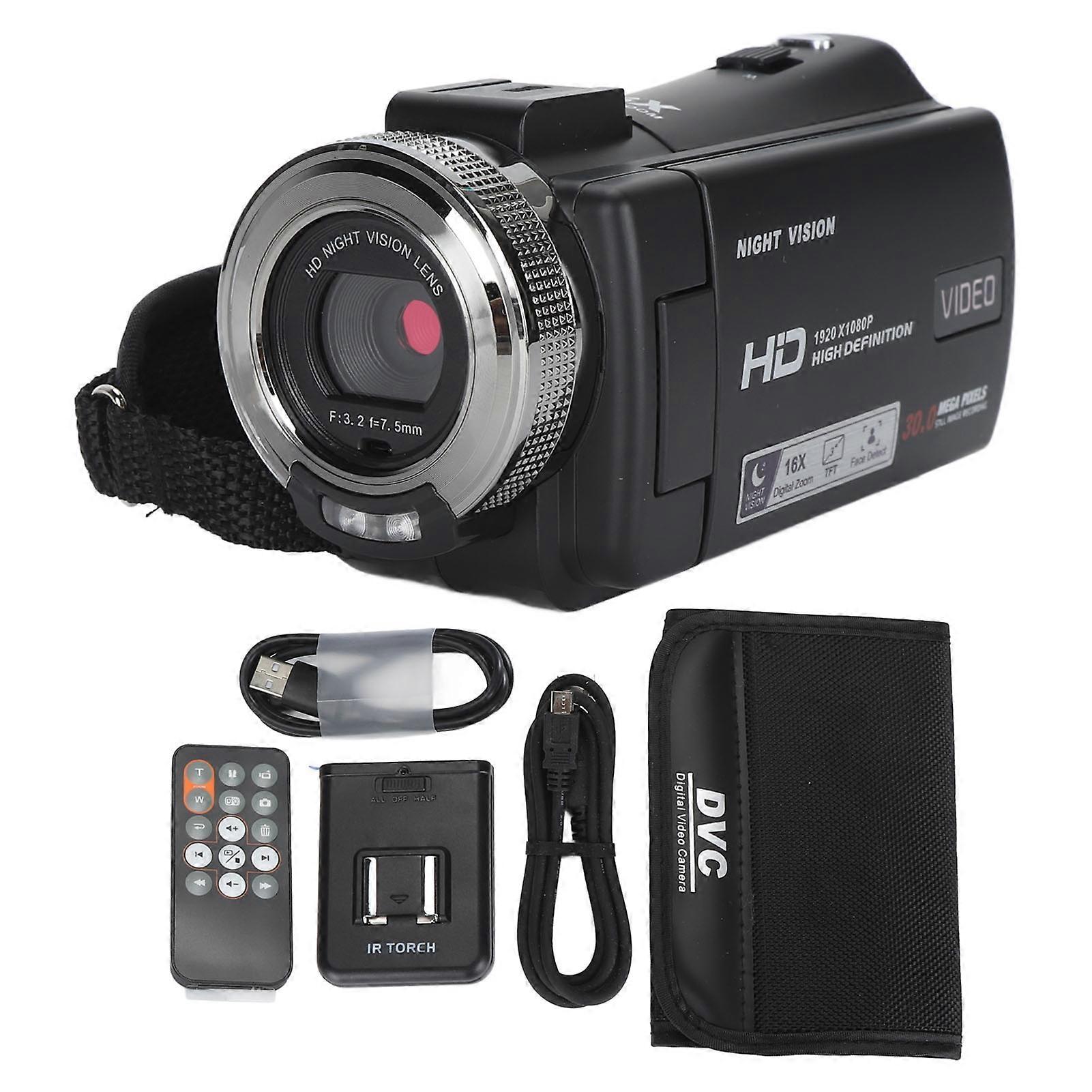 Video Camera Camcorder Full HD 1080P 30MP Digital Camera Recorder 3.0 Inch TFT LCD Screen 16X Digital Zoom Infrared Night Vision with Fill Light