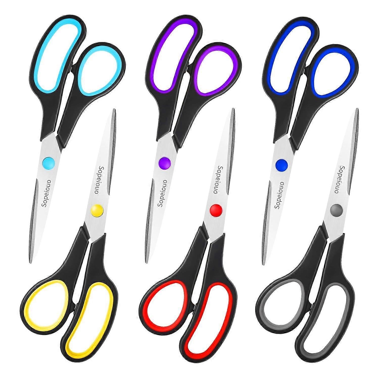 Scissors Set of 6, 8-Inch All-Purpose Sharp Comfort Grip Scissors for Office, Home, School, and Craft Use