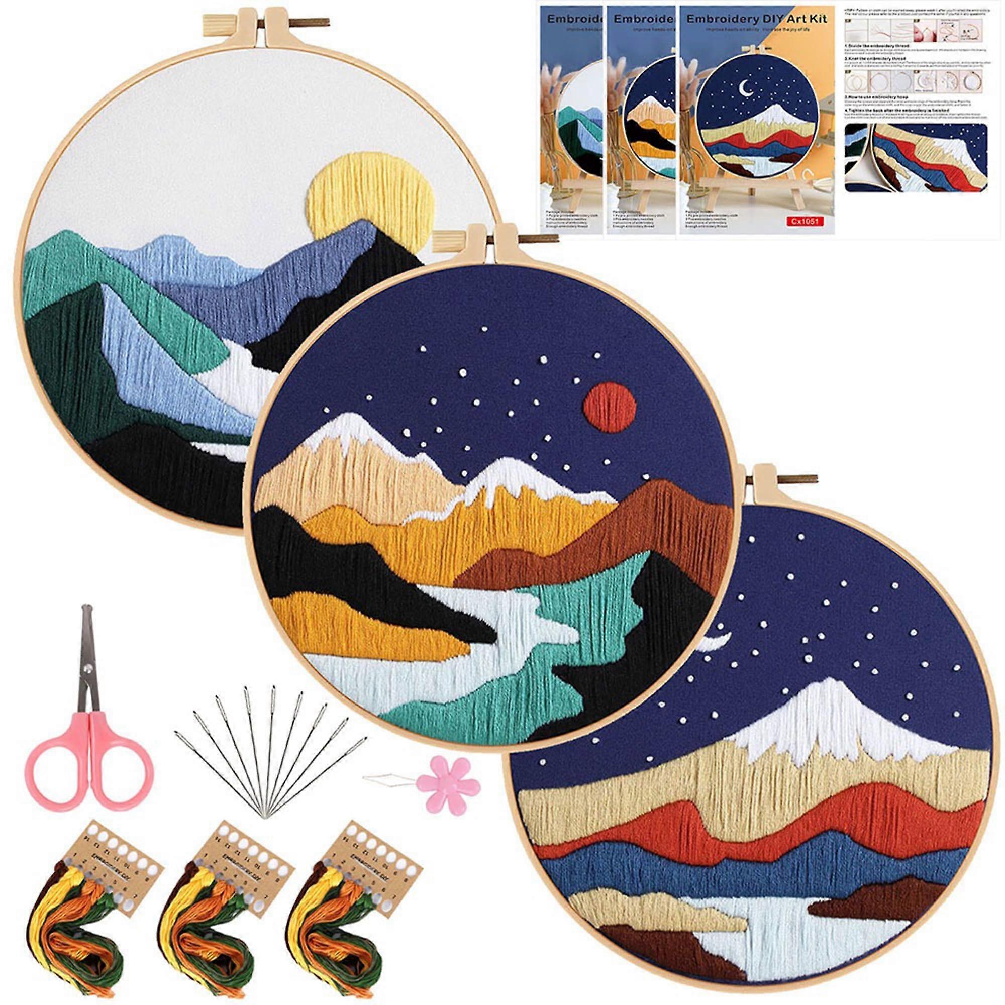 Henmany Beginner Friendly Embroidery Kit 3 with Colorful Patterns Tools