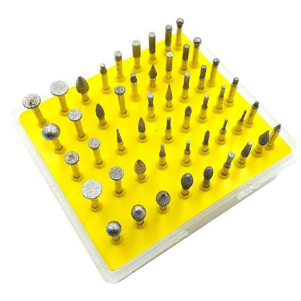 50 Pcs 1/8'' Shank Diamond Coated Rotary Grinding for Head Burr Set Polishing Buffing Bits for Most Rotary Tool