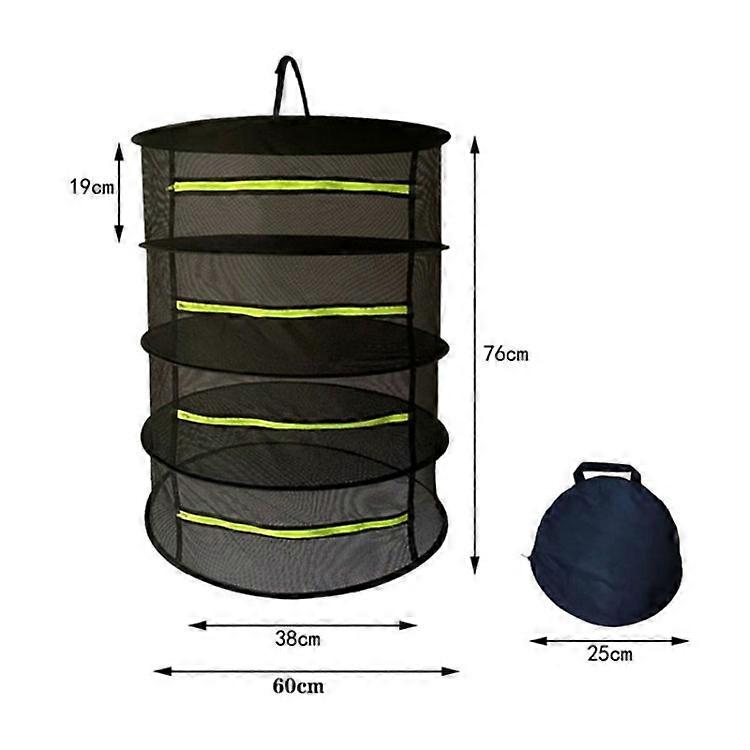 60cm Diameter 4-Layer Collapsible Herb Drying Rack Plant Hanging Mesh with Zipper
