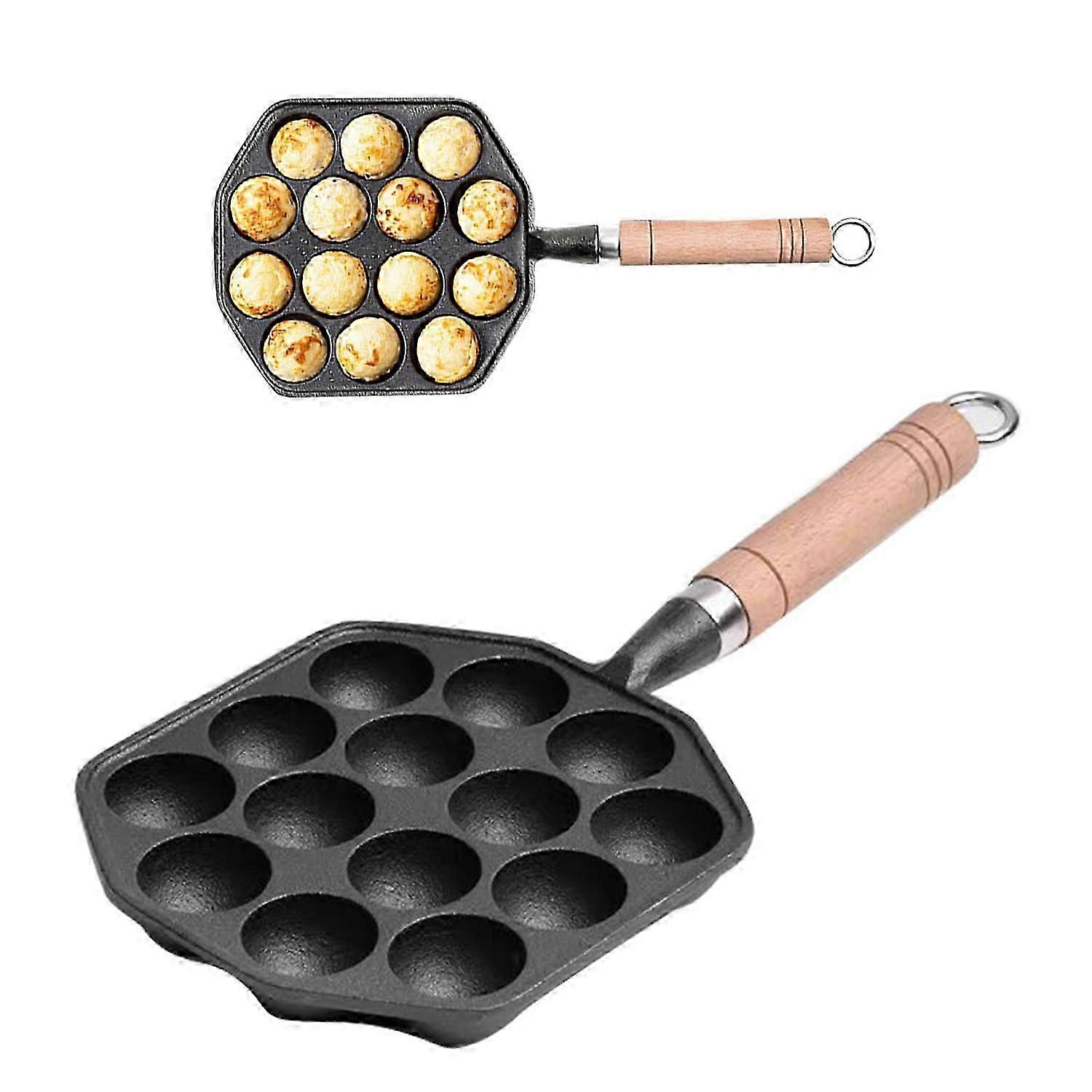 Nonstick Cast Iron Takoyaki Grill Pan for Induction Cooker with 14 Holes, Suitable for Various Cooking Needs