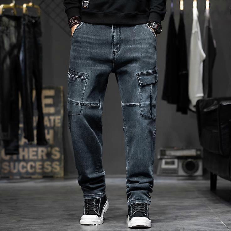 Spring and Autumn Men's Large Size Solid Color Denim Pants