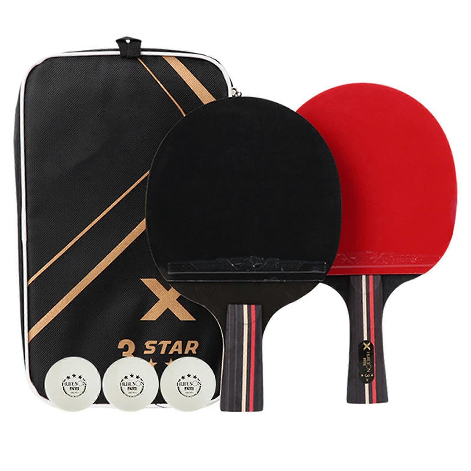 Ping Pong Racket Light Flexible Rubber Carbon Long Short Handle, Red