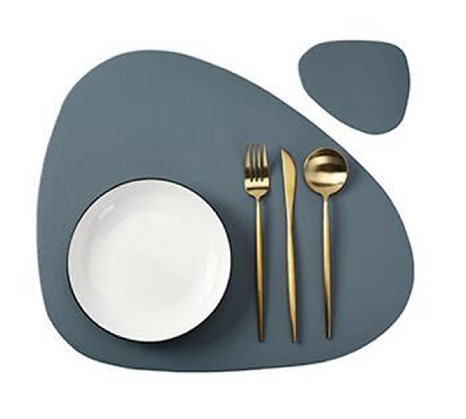 Black table mat made of leather, waterrepellent, heatulating, nonslip, table matcoaster set for the kitchen, washable cup (Color : CD Blue)