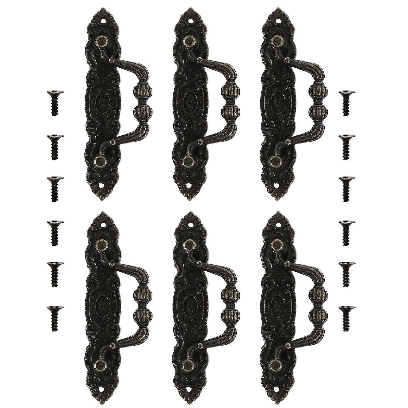 Black Zinc Alloy Cabinet Handles for Home Use Smooth Surface Vintage Style 6 Pieces