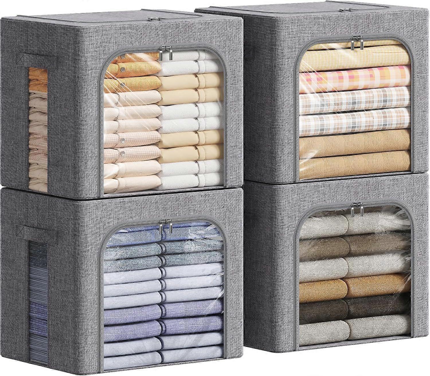 Clothes Storage Bins with Metal Frame, Stackable Storage Box, Foldable Clothing