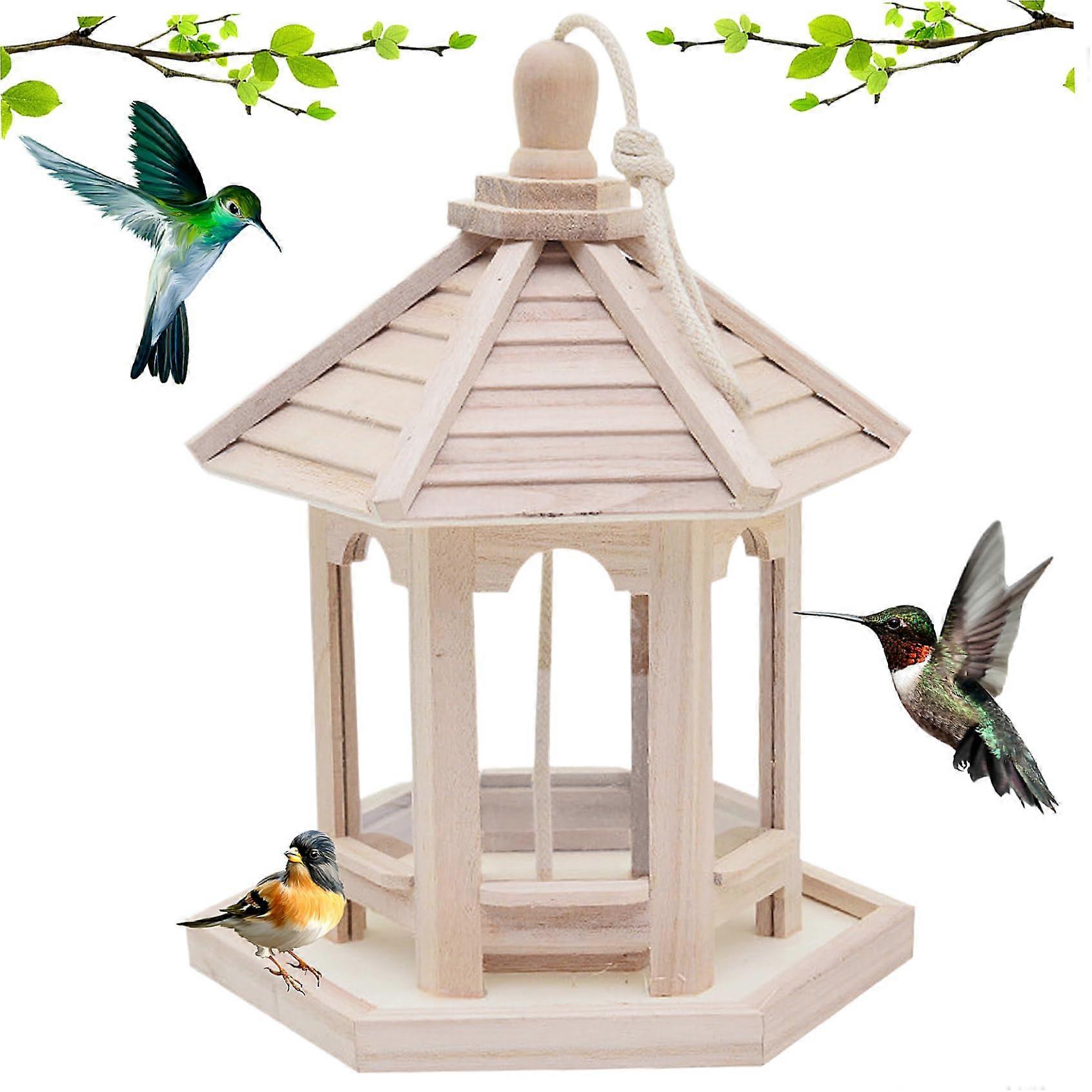 Bird Feeder, Wooden Bird Feeder, Feeding Station for Garden, Hanging Bird Table