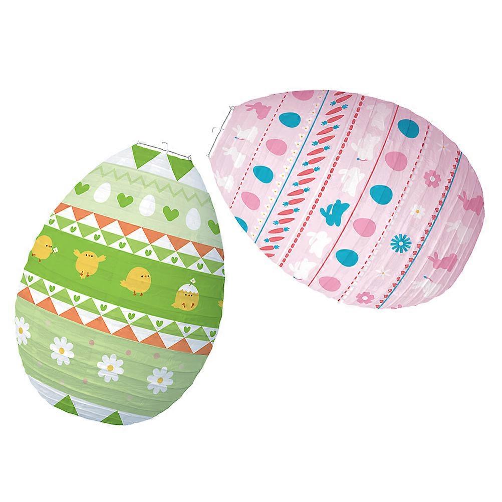 Easter Egg Shape Lanterns Green Iron Hanging Decorative 2Pcs For Festive Atmosphere