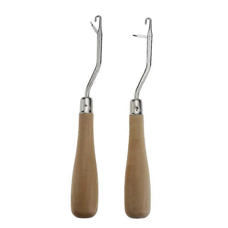2 Pack 6.42 Inch Wooden Curved Crochet Needles Knitting Tool for Rug Making and Crafts
