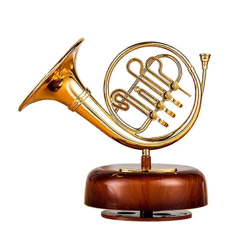 Retro Style Rotating Musical Box Tuba Shaped Cafe Shop Decorative Item Golden 14X9.5X9.5CM Rotating 1Pc