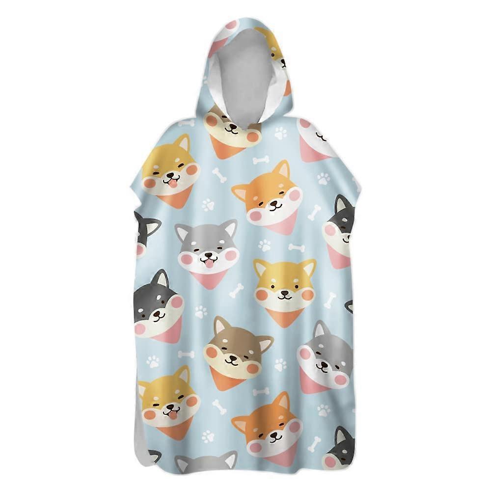 Bath Poncho Beach Towel with Hood Quick Drying Cartoon Dog Print 75x145cm Lightblue