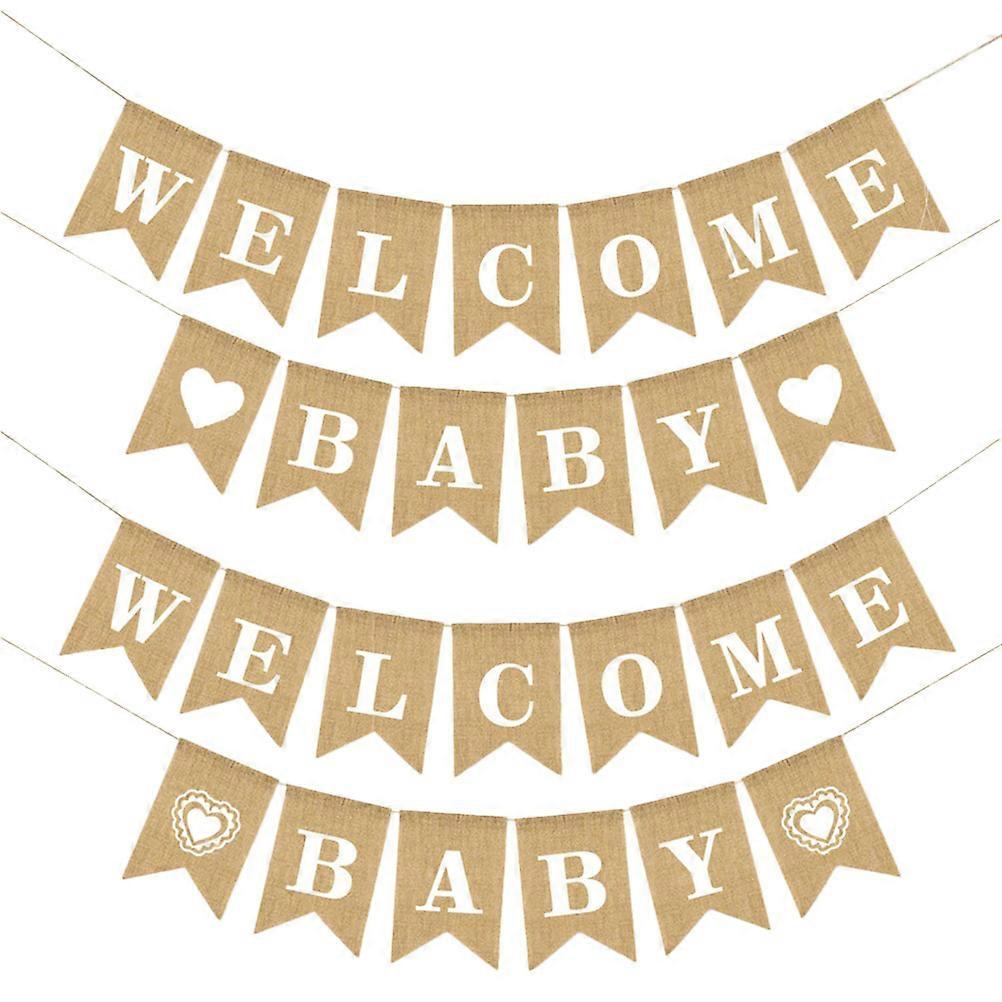 Pull Flag Welcome Baby Burlap Banner Triangle Shape Indoor Decoration 2.8M 2Set