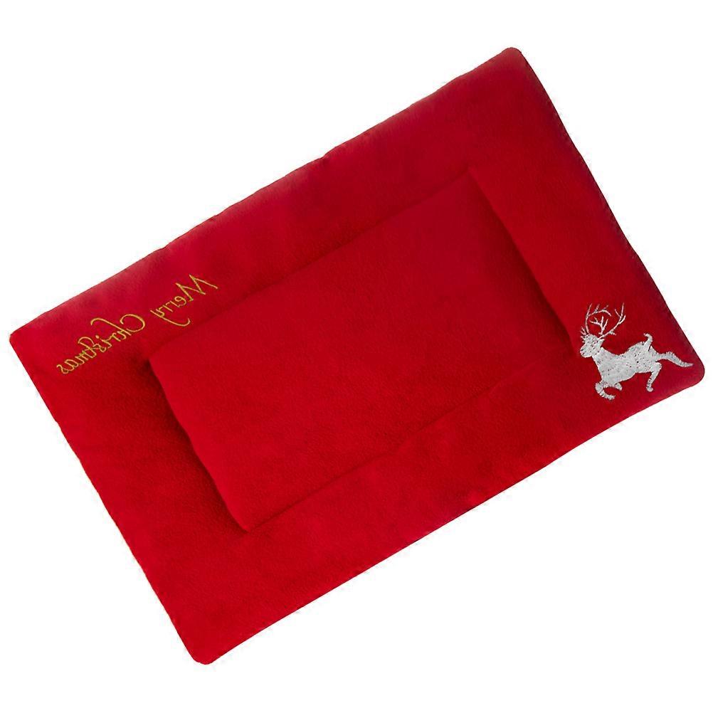 Christmas Pet Mat Thickened Plush Cushion with Embroidered Deer Pattern, Washable Warm Bed for Dogs and Cats, XL Cozy Sofa Protector for Winter