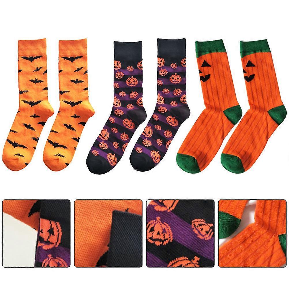 Halloween Cotton Socks Cartoon Socks Creative Halloween Pattern Socks 3Pairs Sweat Absorption