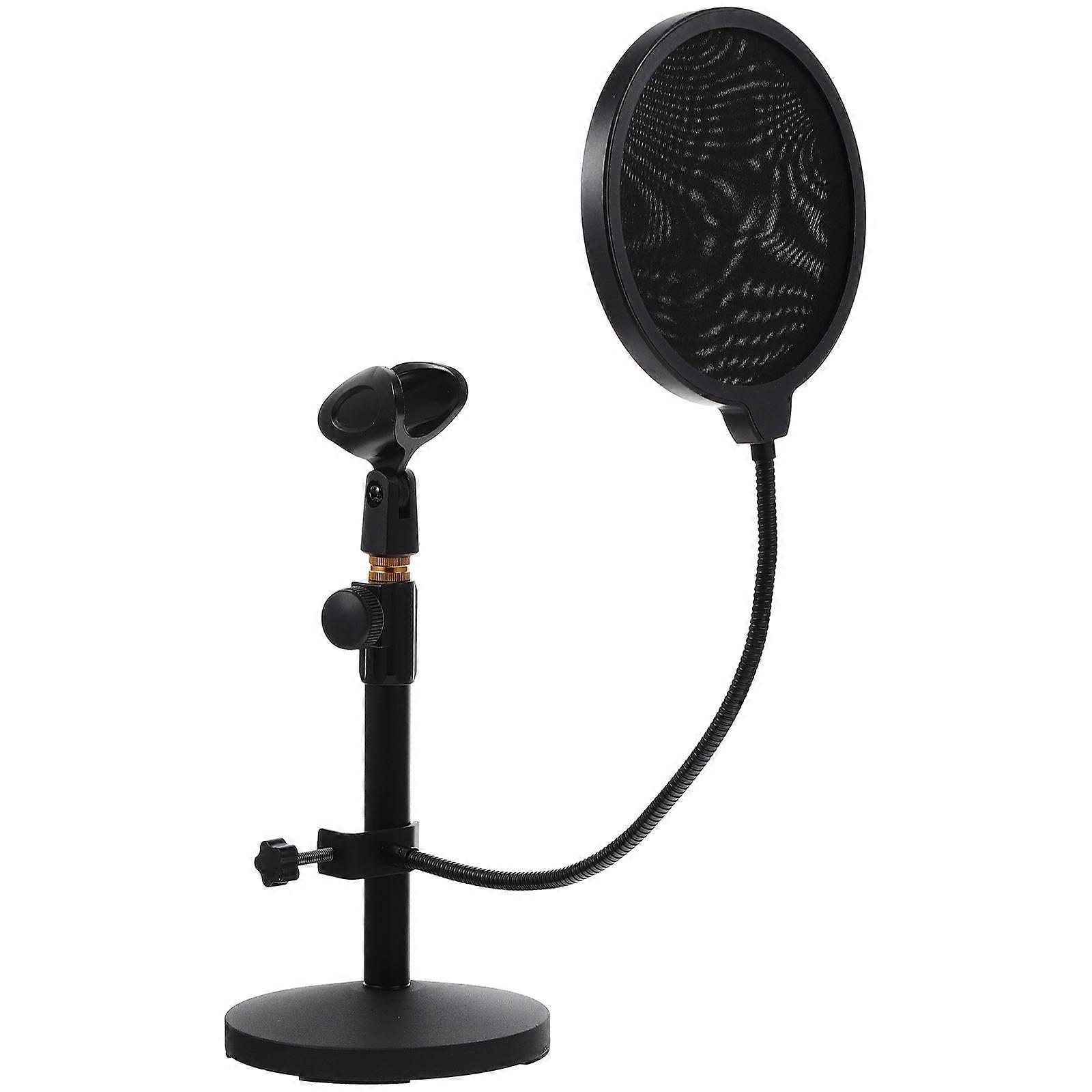 Adjustable Table Mic Stand Desktop Microphone Bracket for Home Studio Equipment Round Base Black 1Set