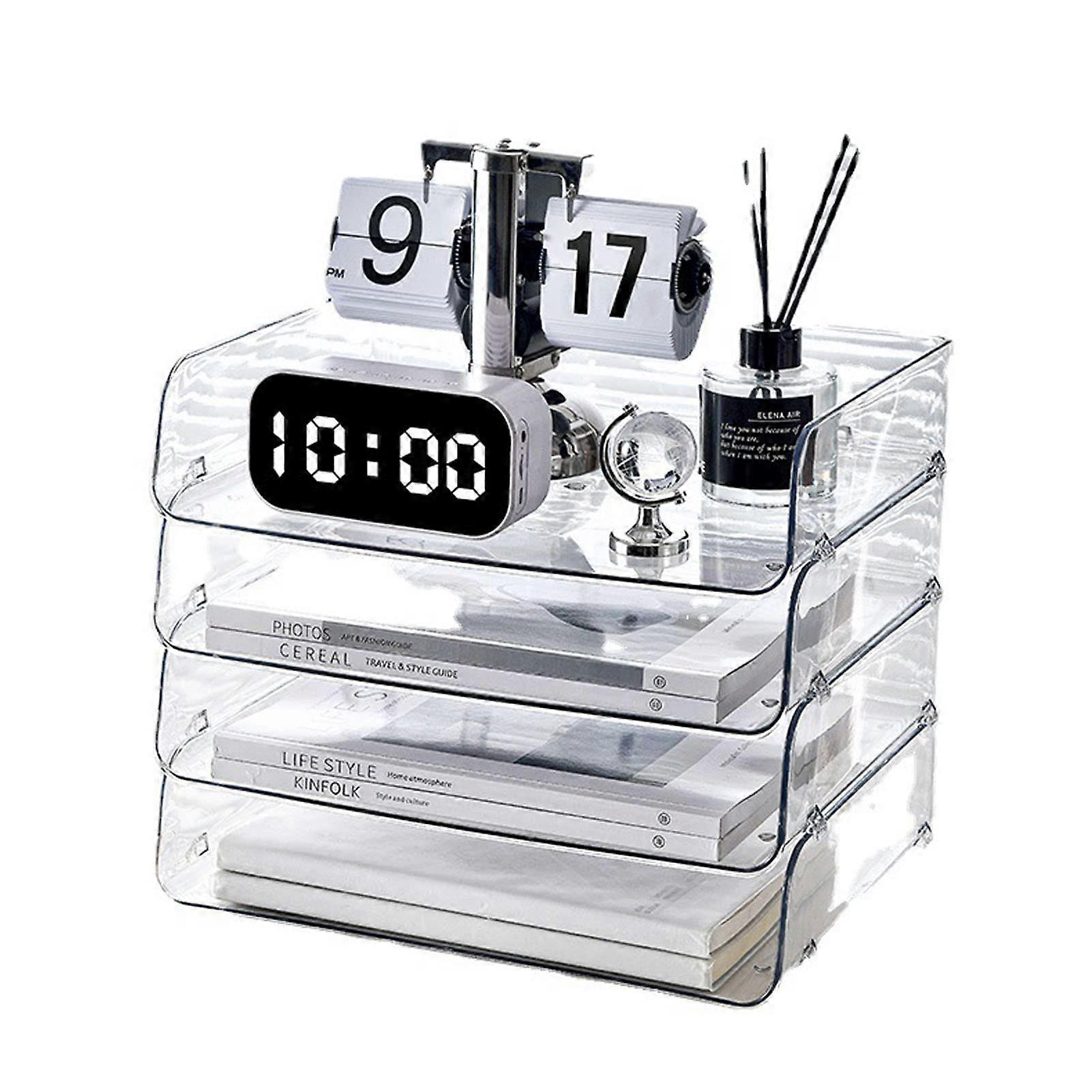 A4 Paper Storage Box, Stackable Plastic, Large Opening, Desktop File Organizer, Transparent 32.5x25x7.5 cm