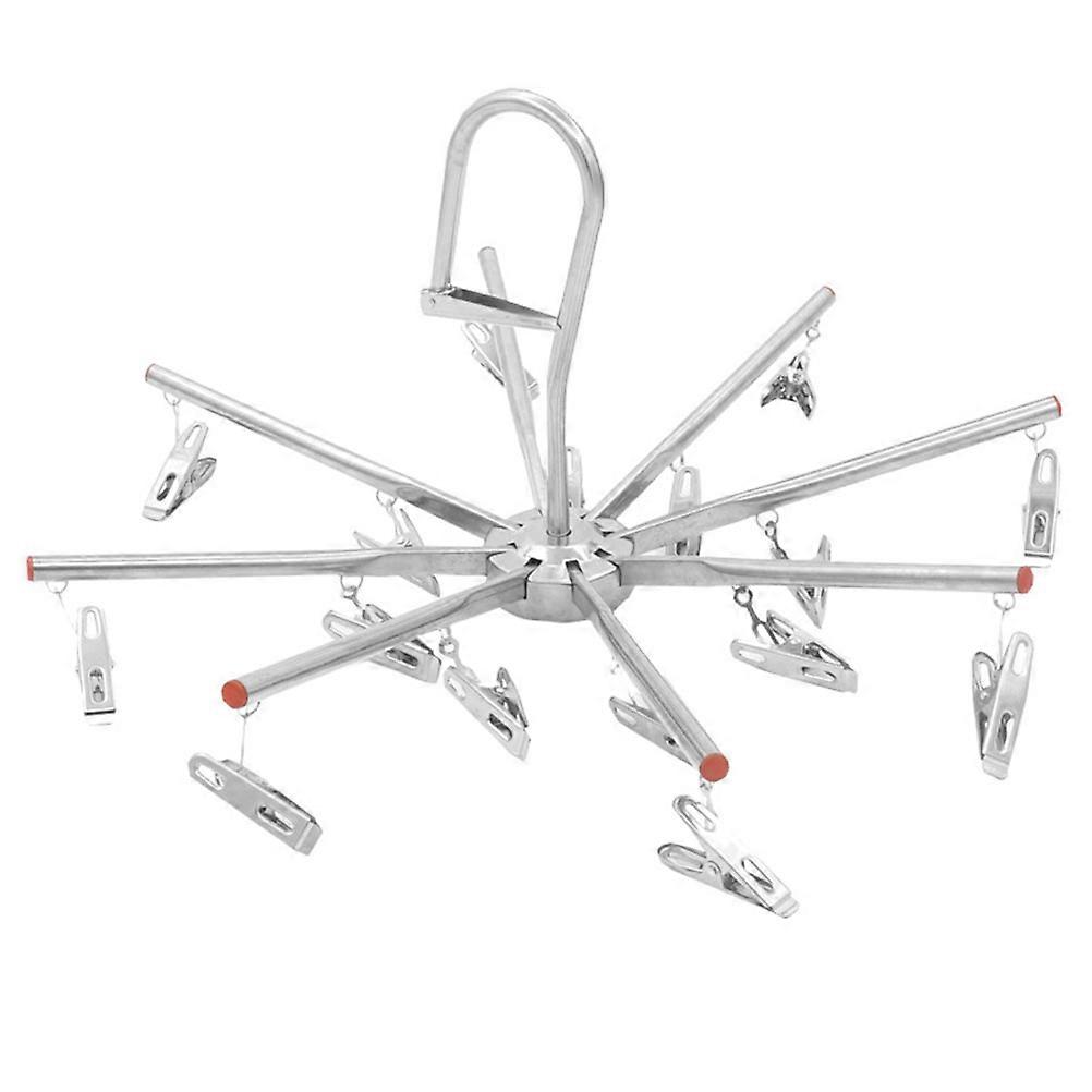 16 Pack Foldable Stainless Steel Clothes Hangers with Skid Clips, Space Saving Drying Rack for Laundry, Towels, Socks, Windproof Hooks for Home &