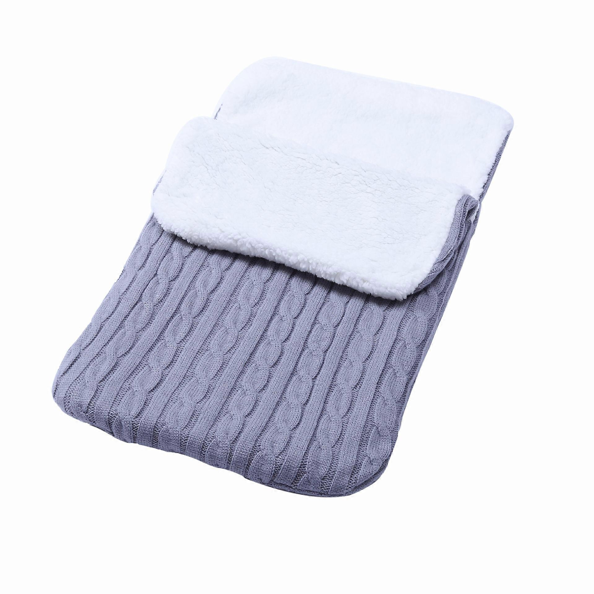 Baby fleece wrapped sleeping bag thickened knitted warm sleeping bag wool stroller sleeping bag gray