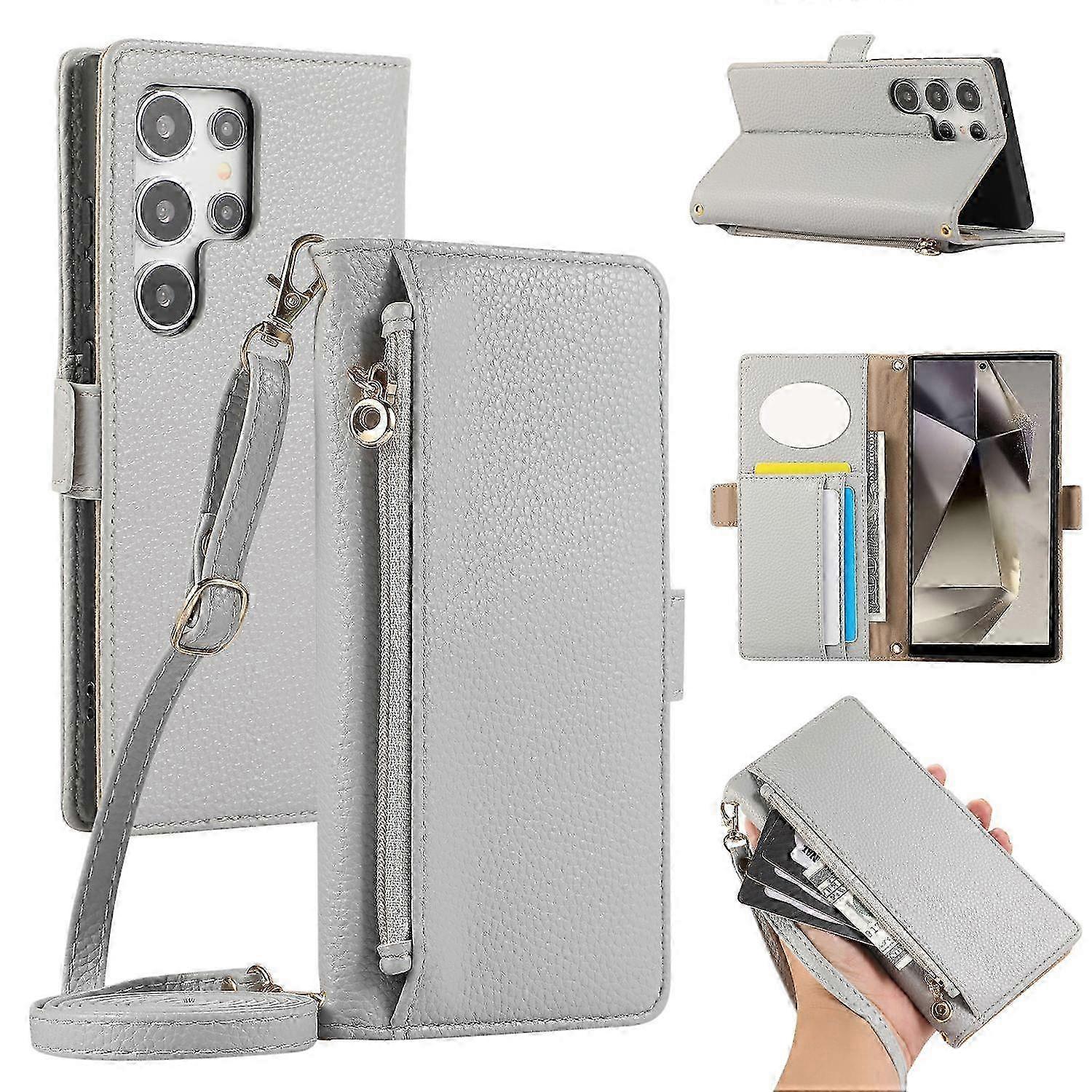 Wallet Phone Case for Compatible Brands Shockproof TPU+Flip Cover with Mirror, Strap