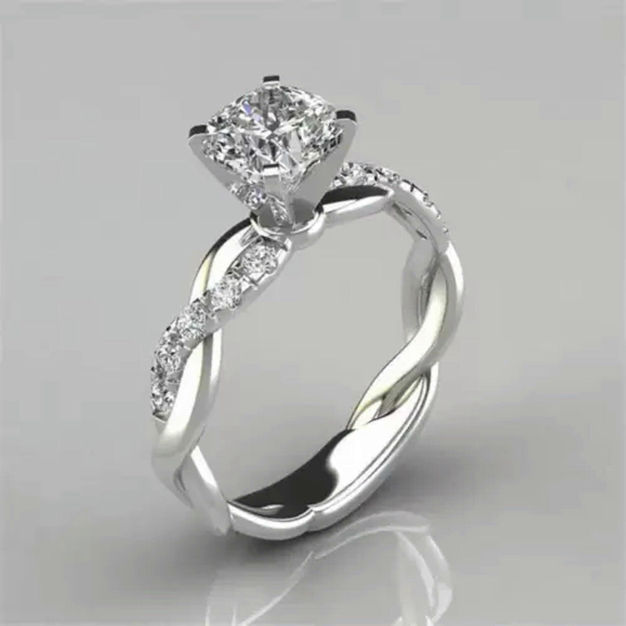 Women's Stunning Round Diamond Ring with Four Claws, Cross Design, Twisted Style, Cubic Zirconia, Size 6