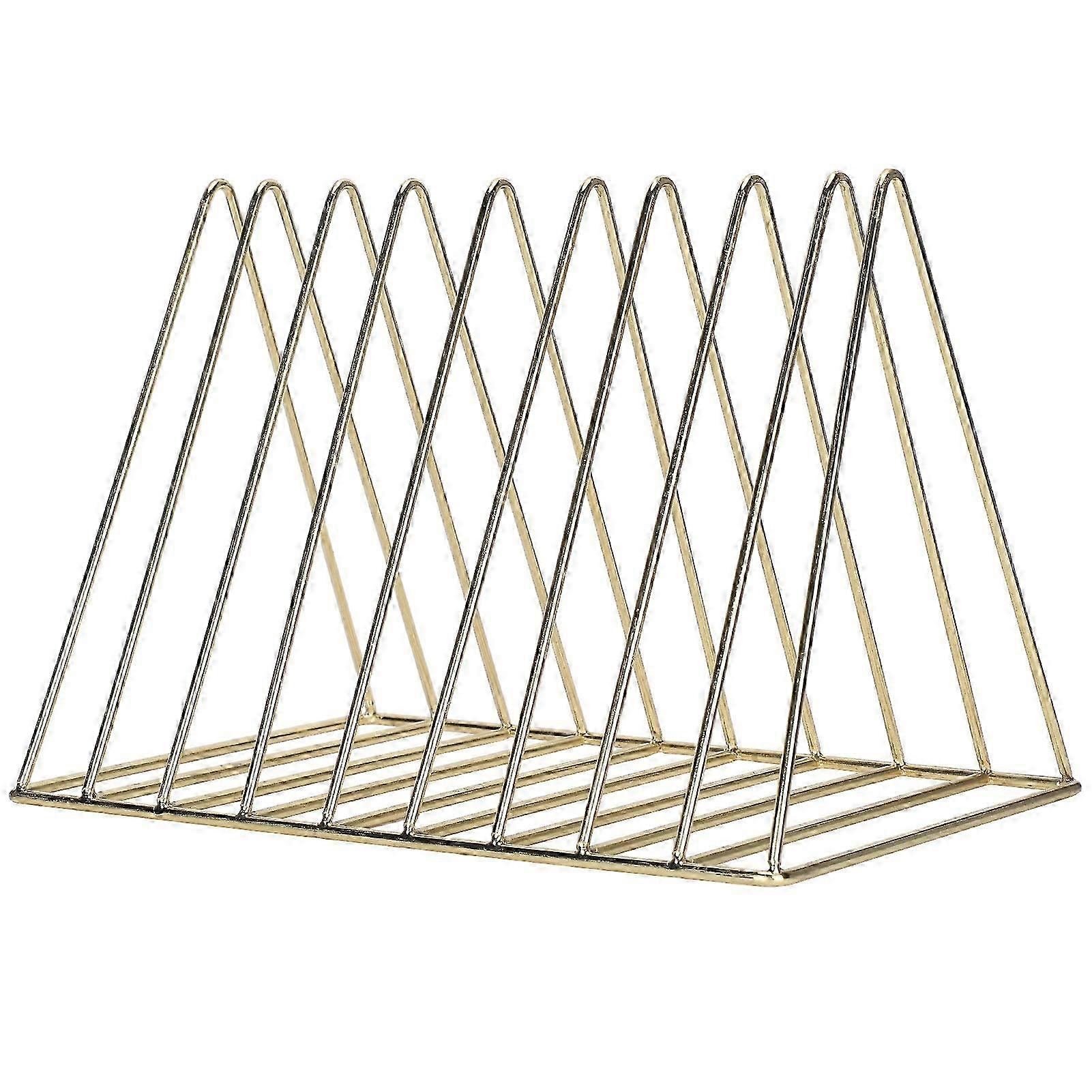 Triangular Metal Magazine and Letter Organizer for Desktop File Sorting in Gold