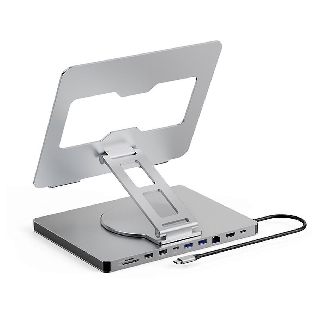 360 Rotatable 10 Ports Docking Station with USB Hub Card Reader RJ45 for Laptop Foldable Universal Bracket Holder