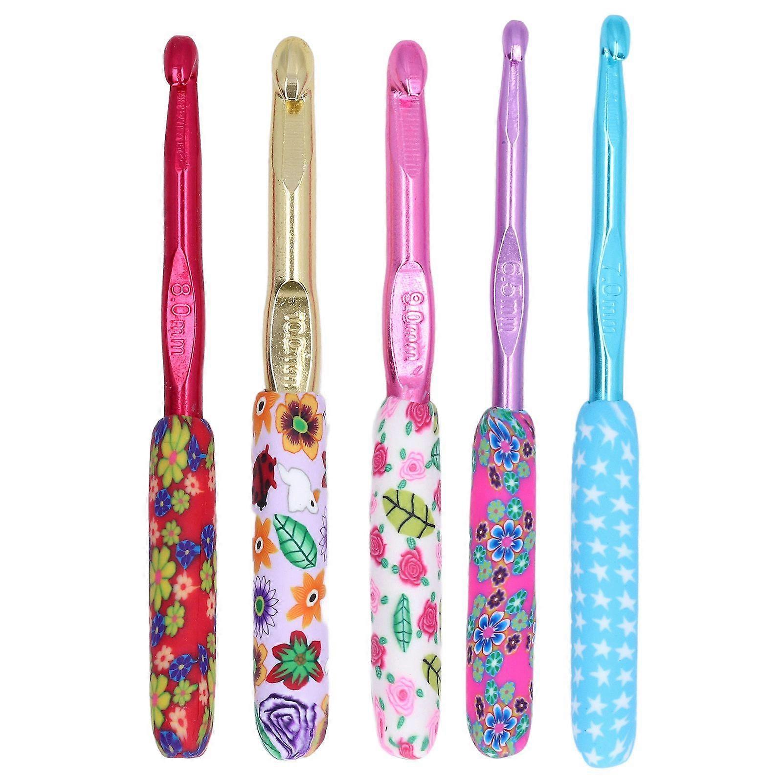 2025 siste modell 5 stk heklenåler ergonomisk design blomstertrykk praktisk