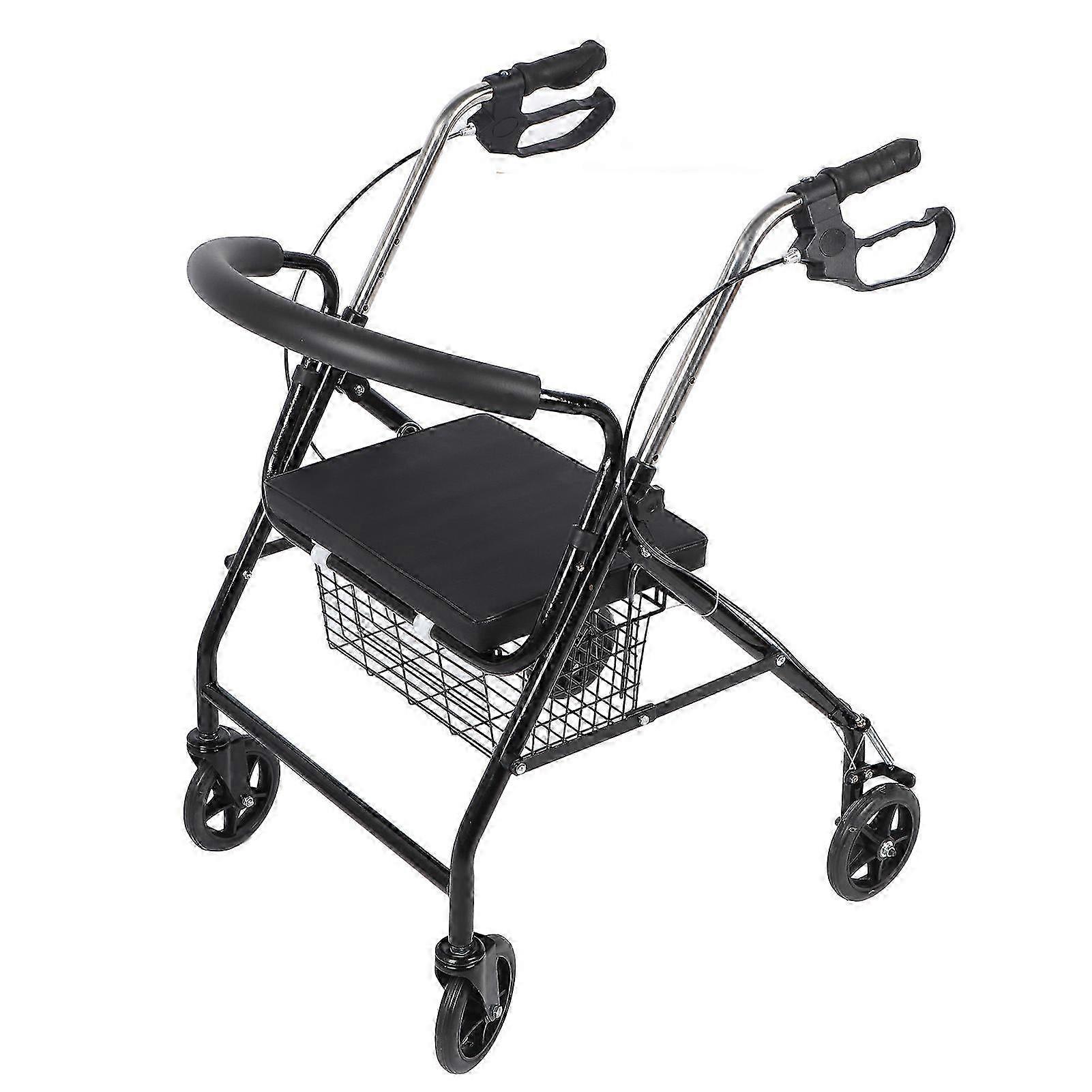 Rollator Walker Metal Foldable Thickened And Widened Cushion 4 Wheels Elderly Medical Walker